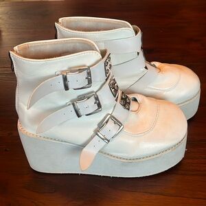 LUCKY STEP Women Platform Chunky Ankle Boots - Round Toe Wedges Combat Anime con